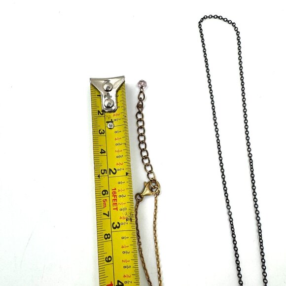 Teardrop Mystic Quartz Sterling Silver and Pink Rose Rhinestone Lariat Necklace - Picture 7 of 13